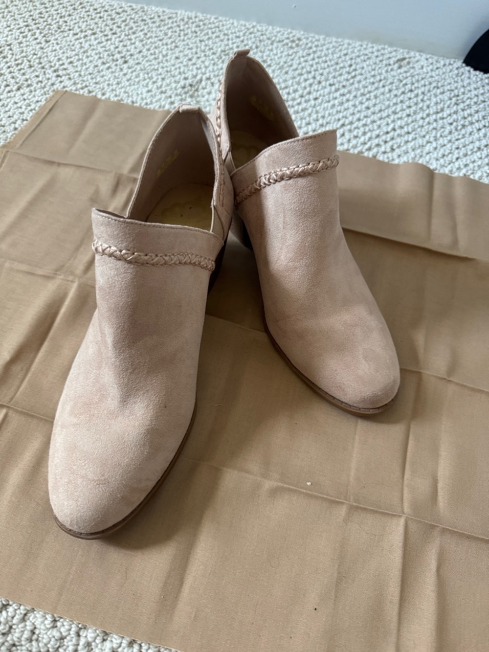Fergalicious Blush Suede Slip-On Mules with Braided Trim